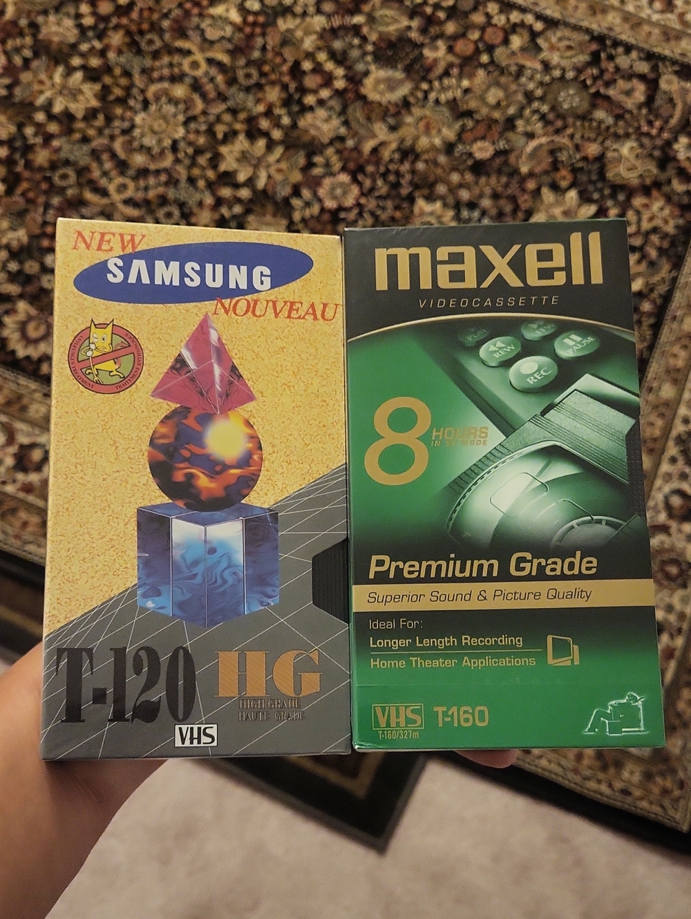 Lot of 2 new sealed VHS tape- Maxwell T160 8 hours premium grade Samsung T120 H